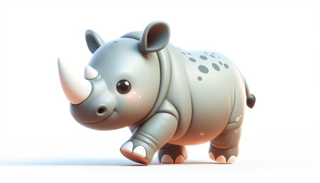 3D funny baby rhinoceros cartoon illustrationの素材