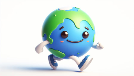 3D funny adorable planet earth cartoonの素材