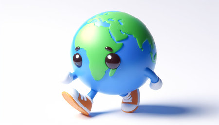 3D funny adorable planet earth cartoonの素材
