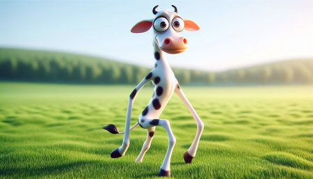 Illustration of a 3D cute adorable cow cartoonの素材