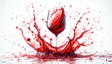 Red wine poured into glass with splashesの素材
