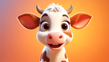Illustration of a 3D cute adorable cow cartoonの素材