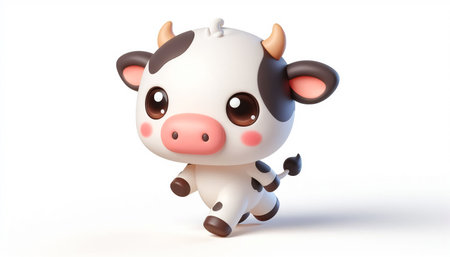 Illustration of a 3D cute adorable cow cartoonの素材