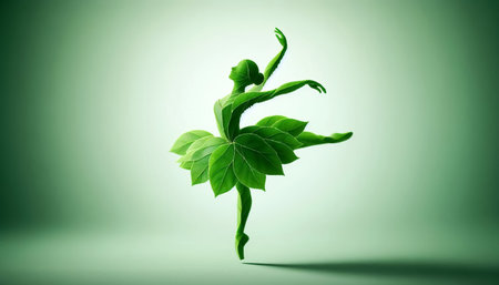 Dancer figure formed by green leaves. Fantasy conceptの素材