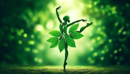 Dancer figure formed by green leaves. Fantasy conceptの素材