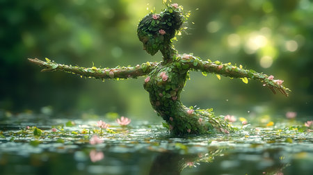 Dancer figure formed by green leaves. Fantasy conceptの素材