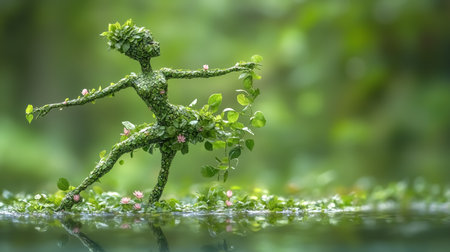 Dancer figure formed by green leaves. Fantasy conceptの素材