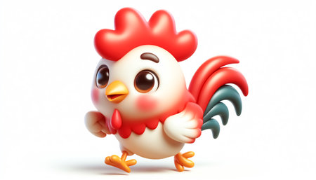 3D funny baby rooster cartoon illustrationの素材