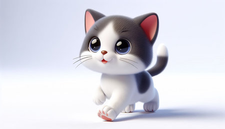 Cute kitten cartoon with blue eyes looking at camera, close upの素材