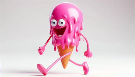 Cute ice cream cartoon illustration on white backgroundの素材