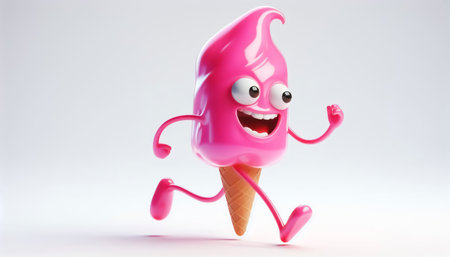 Cute ice cream cartoon illustration on white backgroundの素材