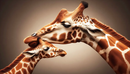 A giraffe petting its calfの素材