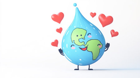 Earth globe with funny cartoon water drop shape. World Environmental Education Dayの素材