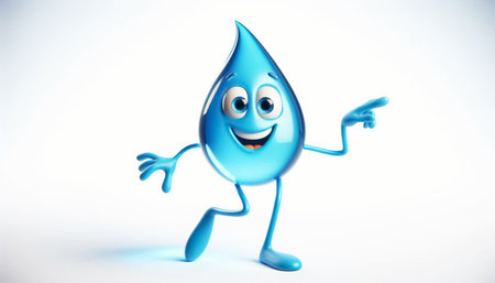 Cute water drop cartoon. Draws attention to climate change and water scarcity. World Water Dayの素材