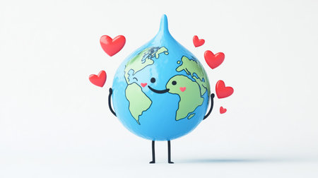 Earth globe with funny cartoon water drop shape. World Environmental Education Dayの素材