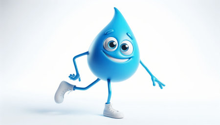 Cute water drop cartoon. Draws attention to climate change and water scarcity. World Water Dayの素材
