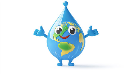 Earth globe with funny cartoon water drop shape. World Environmental Education Dayの素材