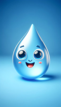 Cute water drop cartoon. Draws attention to climate change and water scarcity. World Water Dayの素材