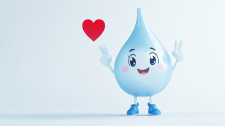 Illustration of a 3D cute adorable water drop cartoonの素材
