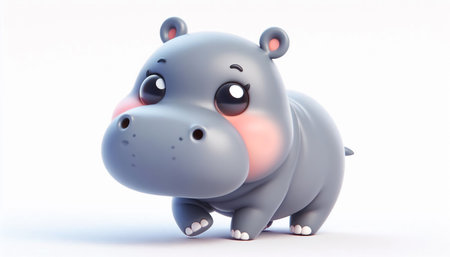 Cute hippo on a white background. 3d rendering.の素材