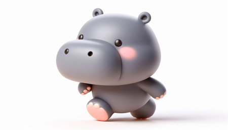 Cute hippo on a white background. 3d rendering.の素材