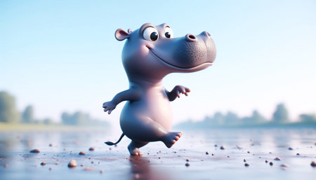 Cute hippo on a white background. 3d rendering.の素材