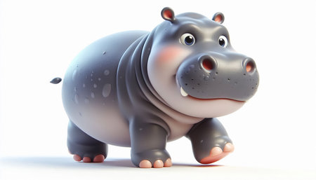 Cute hippo on a white background. 3d rendering.の素材