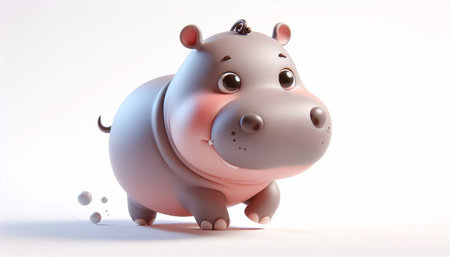 Cute hippo on a white background. 3d rendering.の素材