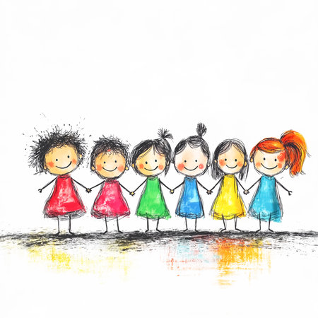 Colorful illustration of children playing. International Children's Dayの素材