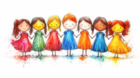 Colorful illustration of children playing. International Children's Dayの素材