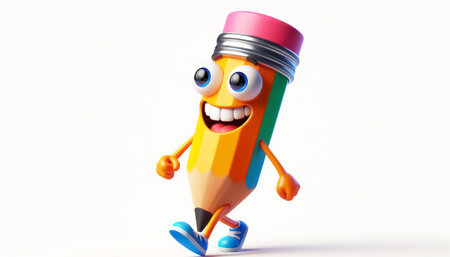 Illustration of a 3D cute adorable pencil cartoonの素材