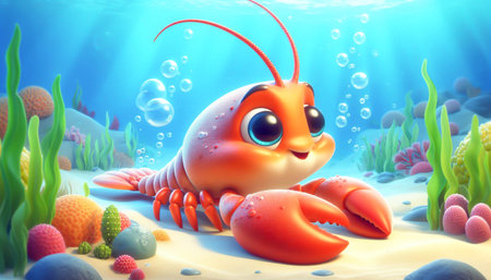 3D funny lobster cartoonの素材