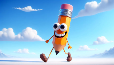 Illustration of a 3D cute adorable pencil cartoonの素材