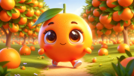 3D funny orange cartoonの素材