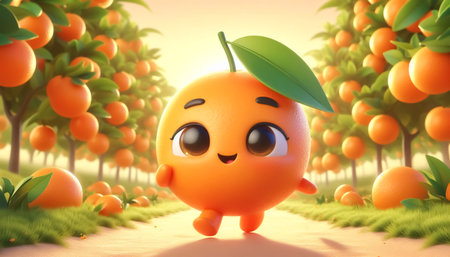 3D funny orange cartoonの素材