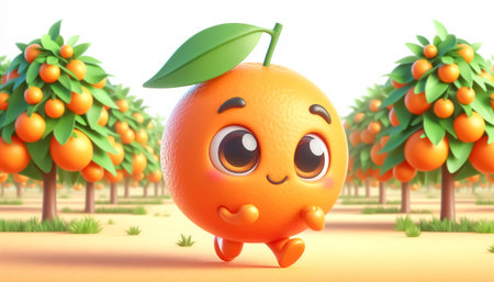 3D funny orange cartoonの素材