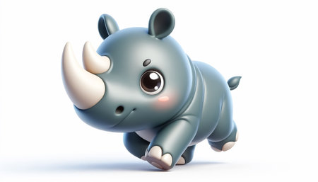 3D funny baby rhinoceros cartoon illustrationの素材