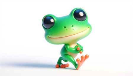 3D cartoon of a cute clumsy frog. Funny wildlife illustration for cards or children's booksの素材