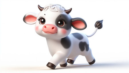 Illustration of a 3D cute adorable cow cartoonの素材