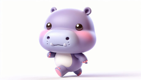 Cute hippo on a white background. 3d rendering.の素材