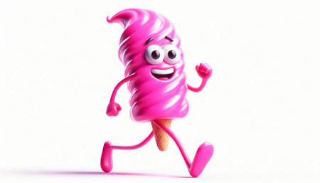 Cute ice cream cartoon illustration on white backgroundの素材