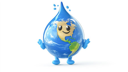 Earth globe with funny cartoon water drop shape. World Environmental Education Dayの素材