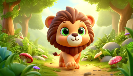 lion in the jungle - 3d rendered illustration for your designの素材