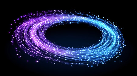 Glowing blue laser light trails on a black background. 3D renderingの素材