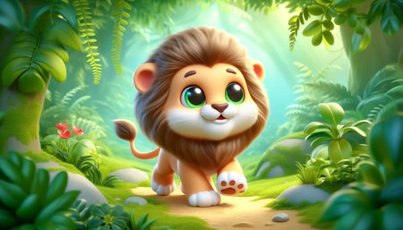 lion in the jungle - 3d rendered illustration for your designの素材