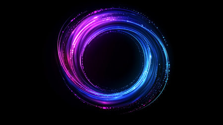 Glowing blue laser light trails on a black background. 3D renderingの素材