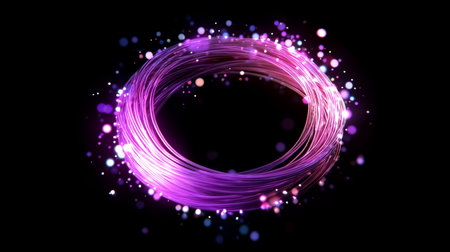 Glowing blue laser light trails on a black background. 3D renderingの素材