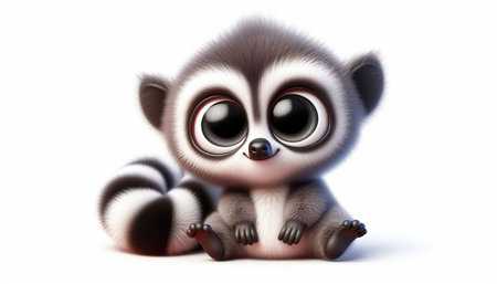 3D rendered illustration of a little lemur isolated on white backgroundの素材