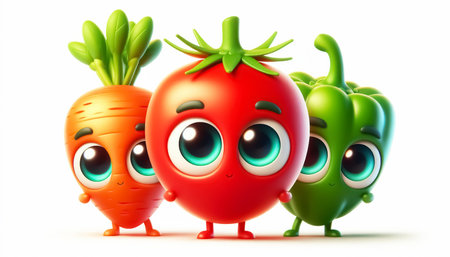 Adorable vegetables cartoons. Agriculture and healthy food concept. World Vegan Dayの素材
