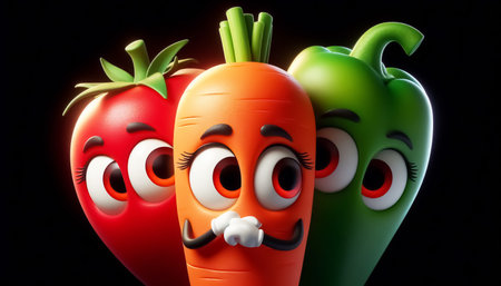 Adorable vegetables cartoons. Agriculture and healthy food concept. World Vegan Dayの素材